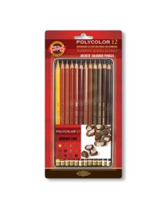 Koh-I-Noor Polycolor Artist's Coloured Pencils - Brown Line - Set of 12 in Tin Box