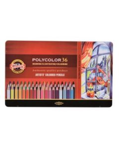 Koh-I-Noor Polycolor Artist's Coloured Pencils - Assorted - Set of 36 in Tin Box