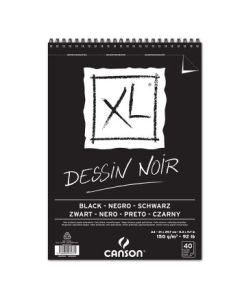 Canson XL Dessin - Black Paper - Smooth + Light Grain 150 GSM A4 (21x 29.7 cm or 8.3 x 11.7'') - Album of 40 Sheets