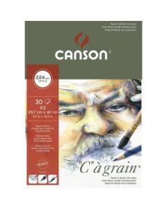 Canson C a' Grain Heavyweight Drawing Paper - Fine Grain 224 GSM A3 Pad - 30 Sheets