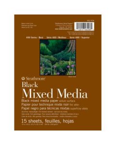 Strathmore 400 Series Toned Black Mixed Media 6'' x 8'' Black Vellum 300 GSM Short Side Glue Pad of 15 Sheets