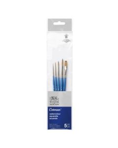 Winsor & Newton Cotman Watercolour Synthetic Hair Brush - Assorted Set - Short Handle - Pack of 5