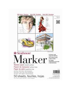 Strathmore 500 Series Marker 9''x12'' Semi-Transparent Extra Smooth 50 GSM Paper, Short-Side Tape Bound Pad of 50 Sheets