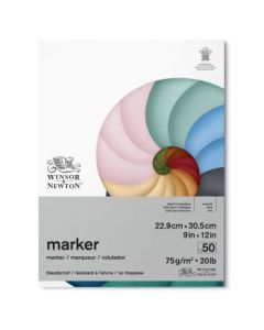 Winsor & Newton Bleedproof Marker Paper - Smooth 75 GSM - 23 cm x 31 cm or 9'' x 12'' Natural White Short Side Glued Pad of 50 Sheets