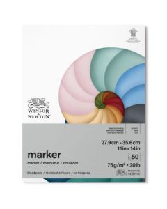 Winsor & Newton Bleedproof Marker Paper - Smooth 75 GSM - 28 cm x 36 cm or 11'' x 14'' Natural White Short Side Glued Pad of 50 Sheets