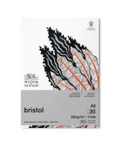 Winsor & Newton Bristol Board - Extra Smooth 250 GSM - A5 (14.8 cm x 21 cm or 5.8'' x 8.3'') Bright White Short Side Glued Pad of 20 Sheets