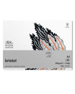 Winsor & Newton Bristol Board - Extra Smooth 250 GSM - A2 (42 cm x 59.4 cm or 16.5'' x 23.4'') Bright White Short Side Glued Pad of 20 Sheets