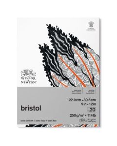 Winsor & Newton Bristol Board - Extra Smooth 250 GSM - 22.9 cm x 30.5 cm or 9'' x 12'' Bright White Short Side Glued Pad of 20 Sheets