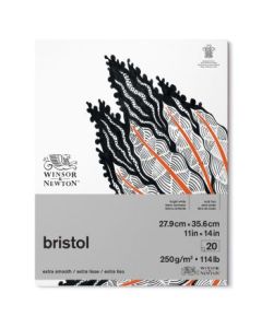 Winsor & Newton Bristol Board - Extra Smooth 250 GSM - 27.9 cm x 35.6 cm or 11'' x 14'' Bright White Short Side Glued Pad of 20 Sheets