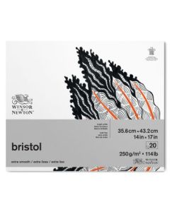 Winsor & Newton Bristol Board - Extra Smooth 250 GSM - 35.6 cm x 43.2 cm or 14'' x 17'' Bright White Short Side Glued Pad of 20 Sheets