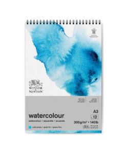 Winsor & Newton Watercolour Paper - Cold Press 300 GSM - A3 (21 cm x 29.7 cm or 8.3'' x 11.7'') Natural White Short Side Spiral Album of 12 Sheets