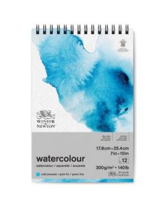 Winsor & Newton Watercolour Paper - Cold Press 300 GSM - 17.8 cm x 25.4 cm or 7'' x 10'' Natural White Short Side Spiral Album of 12 Sheets