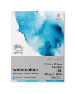 Winsor & Newton Watercolour Paper - Cold Press 300 GSM - 22.9 cm x 30.5 cm or 9'' x 12'' Natural White Short Side Glued Pad of 12 Sheets