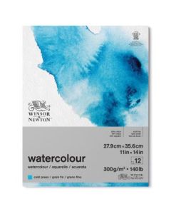 Winsor & Newton Watercolour Paper - Cold Press 300 GSM - 27.9 cm x 35.6 cm or 11'' x 14'' Natural White Short Side Glued Pad of 12 Sheets