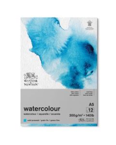 Winsor & Newton Watercolour Paper - Cold Press 300 GSM - A5 (14.8 cm x 21 cm or 5.8'' x 8.3'') Natural White Short Side Glued Pad of 12 Sheets