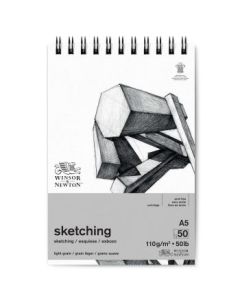 Winsor & Newton Sketching Paper - Light Grain 110 GSM - A5 (14.8 cm x 21 cm or 5.8'' x 8.3'') Extra White Short Side Spiral Album of 50 Sheets