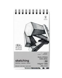 Winsor & Newton Sketching Paper - Light Grain 110 GSM - 14 cm x 21.6 cm or 5.5'' x 8.5'' Extra White Short Side Spiral Album of 50 Sheets