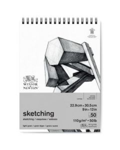 Winsor & Newton Sketching Paper - Light Grain 110 GSM - 22.9 cm x 30.5 cm or 9'' x 12'' Extra White Short Side Spiral Album of 50 Sheets