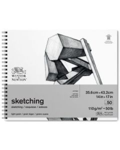 Winsor & Newton Sketching Paper - Light Grain 110 GSM - 35.6 cm x 43.2 cm or 14'' x 17'' Extra White Short Side Spiral Album of 50 Sheets