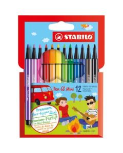 STABILO Pen 68 - Mini Premium Colouring Felt-Tip Pen - Wallet of 12 Assorted Colours