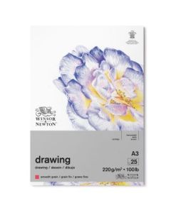 Winsor & Newton Drawing Paper - Smooth Grain 220 GSM - A3 (21 cm x 29.7 cm or 8.3'' x 11.7'') Natural White Short Side Glued Pad of 25 Sheets