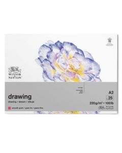 Winsor & Newton Drawing Paper - Smooth Grain 220 GSM - A2 (42 cm x 59.4 cm or 16.5'' x 23.4'') Natural White Short Side Glued Pad of 25 Sheets