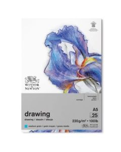 Winsor & Newton Drawing Paper - Medium Grain 220 GSM - A5 (14.8 cm x 21 cm or 5.8'' x 8.3'') Natural White Short Side Glued Pad of 25 Sheets