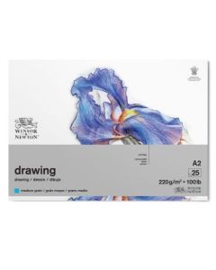 Winsor & Newton Drawing Paper - Medium Grain 220 GSM - A2 (42 cm x 59.4 cm or 16.5'' x 23.4'') Natural White Short Side Glued Pad of 25 Sheets