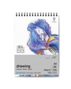 Winsor & Newton Drawing Paper - Medium Grain 150 GSM - A4 (29.7 cm x 42 cm or 11.7'' x 16.5'') Natural White Short Side Spiral Album of 25 Sheets