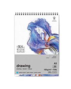 Winsor & Newton Drawing Paper - Medium Grain 150 GSM - A3 (21 cm x 29.7 cm or 8.3'' x 11.7'') Natural White Short Side Spiral Album of 25 Sheets