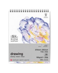 Winsor & Newton Drawing Paper - Smooth Grain 150 GSM - 27.9 cm x 35.6 cm or 11'' x 14'' Natural White Short Side Spiral Album of 25 Sheets