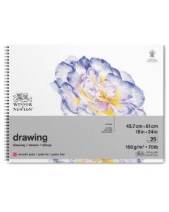 Winsor & Newton Drawing Paper - Smooth Grain 150 GSM - 45.7 cm x 61 cm or 18'' x 24'' Natural White Short Side Spiral Album of 25 Sheets