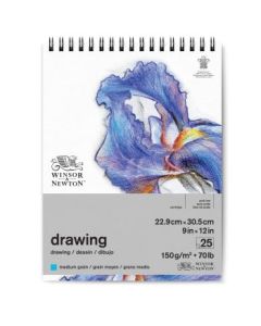 Winsor & Newton Drawing Paper - Medium Grain 150 GSM - 22.9 cm x 30.5 cm or 9'' x 12'' Natural White Short Side Spiral Album of 25 Sheets