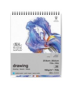 Winsor & Newton Drawing Paper - Medium Grain 150 GSM - 27.9 cm x 35.6 cm or 11'' x 14'' Natural White Short Side Spiral Album of 25 Sheets