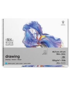 Winsor & Newton Drawing Paper - Medium Grain 150 GSM - 45.7 cm x 61 cm or 18'' x 24'' Natural White Short Side Spiral Album of 25 Sheets