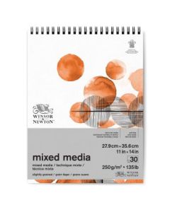 Winsor & Newton Mixed Media Paper - Fine Grain 250 GSM - 27.9 cm x 35.6 cm or 11 in x 14 in Natural White Short Side Spiral Album of 30 Sheets