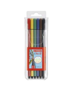 STABILO Pen 68 - Premium Colouring Felt-Tip Pen - Wallet of 6 Assorted Colours