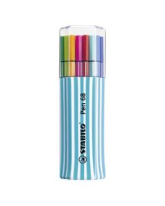 STABILO Pen 68 - Premium Colouring Felt-Tip Pen - Light Blue Case - 15 Assorted Colours