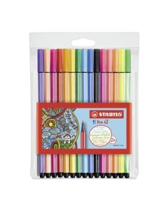 STABILO Pen 68 - Premium Colouring Felt-Tip Pen - Wallet of 15 ( 10 Assorted Colours + 5 Neon Colours )