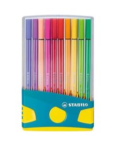 STABILO Pen 68 - Premium Colouring Felt-Tip Pen - Colour Parade - Desk Set in Turquoise - 20 Assorted Colours