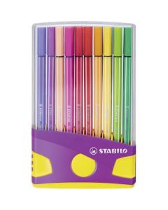 STABILO Pen 68 - Premium Colouring Felt-Tip Pen - Colour Parade - Desk Set in Lilac - 20 Assorted Colours