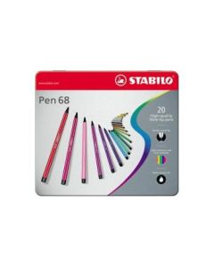 STABILO Pen 68 - Premium Colouring Felt-Tip Pen - Metal Box of 20 Assorted Colours