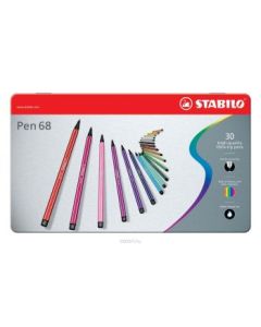 STABILO Pen 68 - Premium Colouring Felt-Tip Pen - Metal Box of 30 Assorted Colours