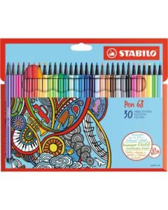 STABILO Pen 68 - Premium Colouring Felt-Tip Pen - Cardboard Wallet of 30 Assorted Colours