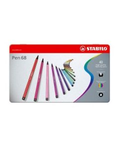 STABILO Pen 68 - Premium Colouring Felt-Tip Pen - Metal Box of 40 Assorted Colours