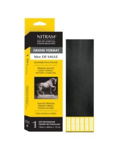 NITRAM Bloc De Saule - Extra Soft - B+ - 1 Extra Soft Natural Charcoal Stick - Rectangular - 15 mm x 46 mm x 15 cm