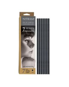 NITRAM Mignonettes - Baton Refills - Box of 7 Soft Natural Charcoal Sticks - Square - 4 mm x 4 mm x 15 cm