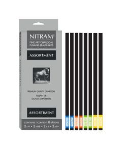 NITRAM Natural Charcoal Assortment - Set of 8 Charcoal Sticks - 2 Each of H, HB, B and B+