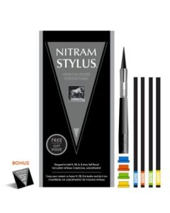 NITRAM Stylus (Charcoal Holder) - Set of 1 Natural Charcoal Stick Holder & 4 Charcoal Sticks - 1 Each of H, HB, B and B+