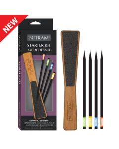 Nitram Starter Kit - Set Of 4 Charcoal Sticks - 1 Each Of H, HB, B and B+ and 1 Slim Sharpening Bloc